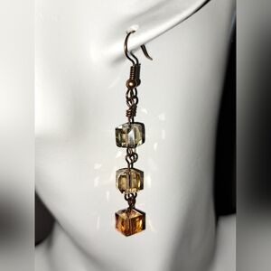 Elegant Ombre Fancy Cut Crystal Cube Dangle Earrings in Copper